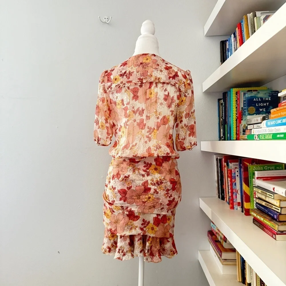 VERONICA BEARD Dakota Dress in Floral Multi Silk Ruched V- Neck Size 2